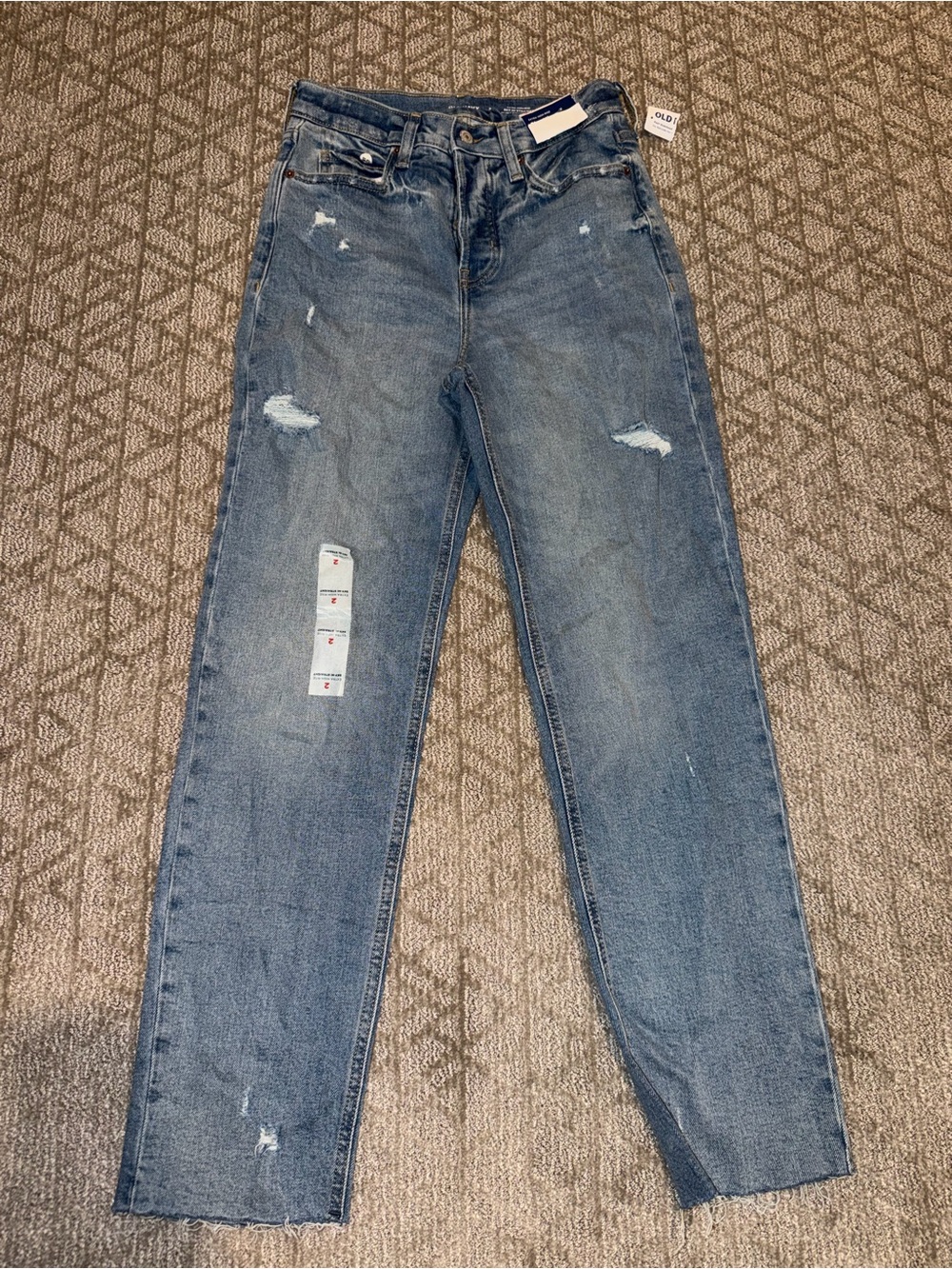 Old Navy Women's Distressed Sky-Hi Straight-Leg Jeans - Blue Denim